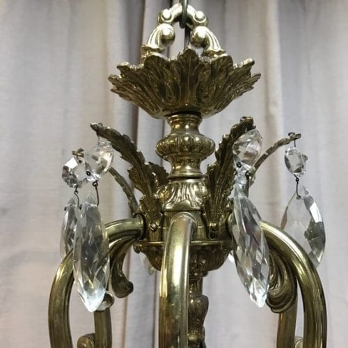 1920's Antique Brass & Crystal Chandelier - Beautiful! - Long